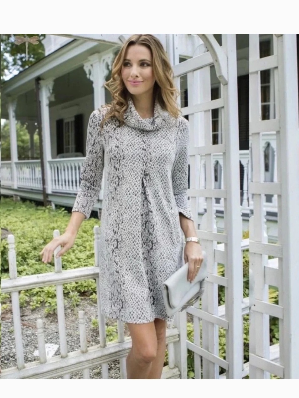 Tyler Boe Snakeskin Cowl Neck Knit Dress - Black And White